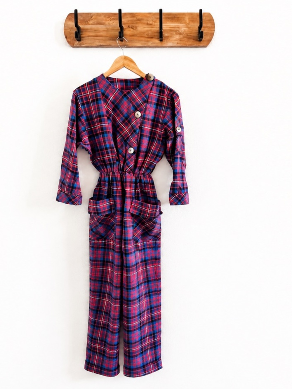 Vintage 1980s Mickaels Made in Paris France Tartan Plaid  Mod Jumpsuit Sm/Med
